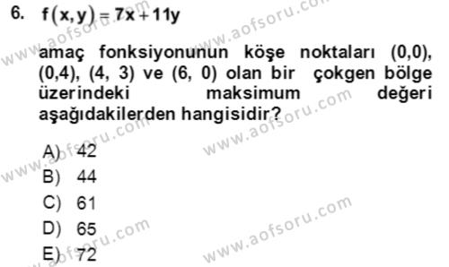 Matematik 2 Dersi 2023 - 2024 Yılı Yaz Okulu Sınavı 6. Soru