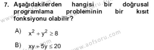 Matematik 2 Dersi 2023 - 2024 Yılı Yaz Okulu Sınavı 7. Soru