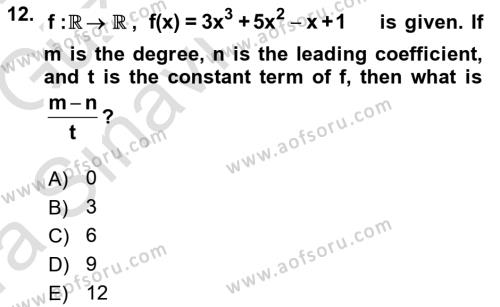 Mathematics 1 Dersi 2017 - 2018 Yılı (Vize) Ara Sınavı 12. Soru