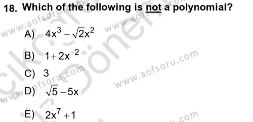 Mathematics 1 Dersi 2017 - 2018 Yılı (Vize) Ara Sınavı 18. Soru