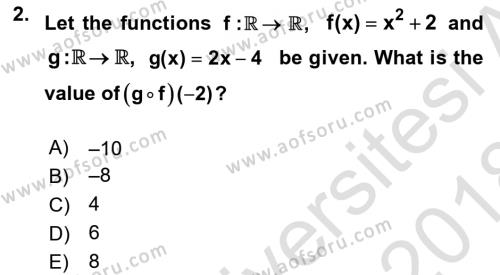 Mathematics 1 Dersi 2017 - 2018 Yılı (Vize) Ara Sınavı 2. Soru