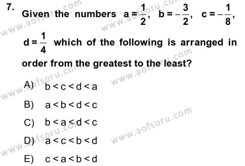 Mathematics 1 Dersi 2017 - 2018 Yılı (Vize) Ara Sınavı 7. Soru