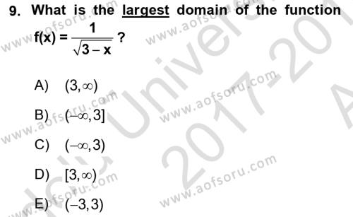 Mathematics 1 Dersi 2017 - 2018 Yılı (Vize) Ara Sınavı 9. Soru