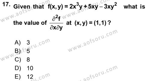 Mathematics 1 Dersi 2018 - 2019 Yılı (Final) Dönem Sonu Sınavı 17. Soru