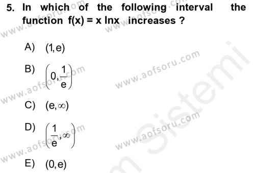 Mathematics 1 Dersi 2018 - 2019 Yılı (Final) Dönem Sonu Sınavı 5. Soru