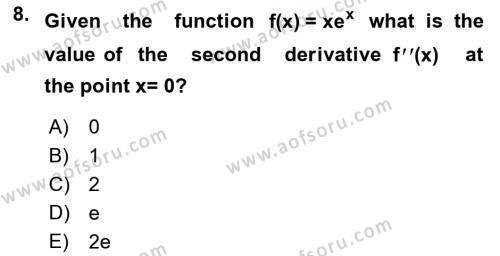 Mathematics 1 Dersi 2018 - 2019 Yılı (Final) Dönem Sonu Sınavı 8. Soru