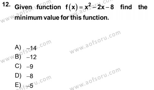 Mathematics 1 Dersi 2019 - 2020 Yılı (Final) Dönem Sonu Sınavı 12. Soru