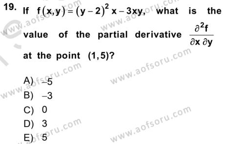 Mathematics 1 Dersi 2019 - 2020 Yılı (Final) Dönem Sonu Sınavı 19. Soru