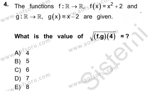 Mathematics 1 Dersi 2019 - 2020 Yılı (Final) Dönem Sonu Sınavı 4. Soru