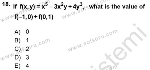 Mathematics 1 Dersi 2021 - 2022 Yılı (Final) Dönem Sonu Sınavı 18. Soru