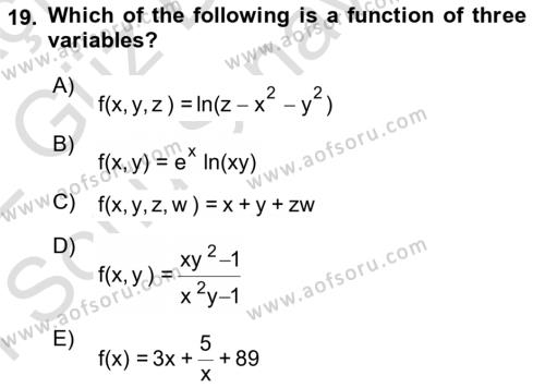Mathematics 1 Dersi 2021 - 2022 Yılı (Final) Dönem Sonu Sınavı 19. Soru