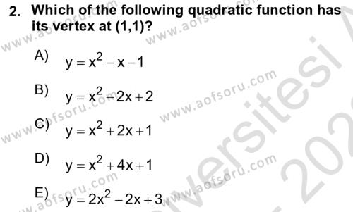 Mathematics 1 Dersi 2021 - 2022 Yılı (Final) Dönem Sonu Sınavı 2. Soru