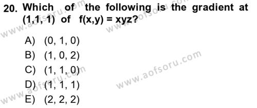 Mathematics 1 Dersi 2021 - 2022 Yılı (Final) Dönem Sonu Sınavı 20. Soru