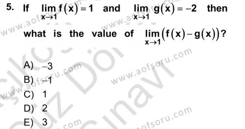 Mathematics 1 Dersi 2021 - 2022 Yılı (Final) Dönem Sonu Sınavı 5. Soru