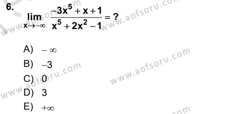 Mathematics 1 Dersi 2021 - 2022 Yılı (Final) Dönem Sonu Sınavı 6. Soru