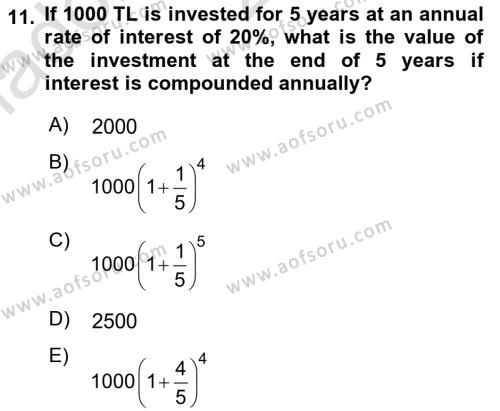 Mathematics 1 Dersi 2021 - 2022 Yılı Yaz Okulu Sınavı 11. Soru