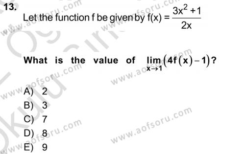 Mathematics 1 Dersi 2021 - 2022 Yılı Yaz Okulu Sınavı 13. Soru