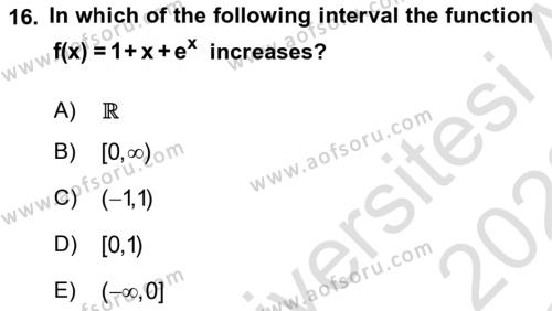 Mathematics 1 Dersi 2021 - 2022 Yılı Yaz Okulu Sınavı 16. Soru