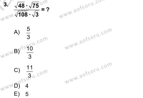 Mathematics 1 Dersi 2021 - 2022 Yılı Yaz Okulu Sınavı 3. Soru