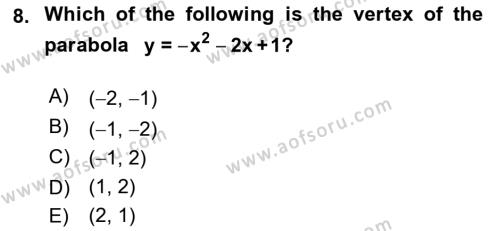 Mathematics 1 Dersi 2021 - 2022 Yılı Yaz Okulu Sınavı 8. Soru