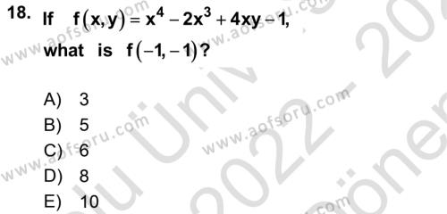 Mathematics 1 Dersi 2022 - 2023 Yılı (Final) Dönem Sonu Sınavı 18. Soru