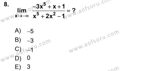 Mathematics 1 Dersi 2022 - 2023 Yılı (Final) Dönem Sonu Sınavı 8. Soru