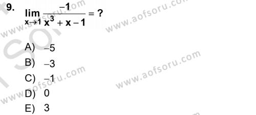 Mathematics 1 Dersi 2023 - 2024 Yılı (Final) Dönem Sonu Sınavı 9. Soru