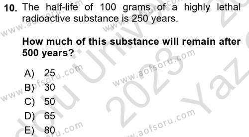 Mathematics 1 Dersi 2023 - 2024 Yılı Yaz Okulu Sınavı 10. Soru