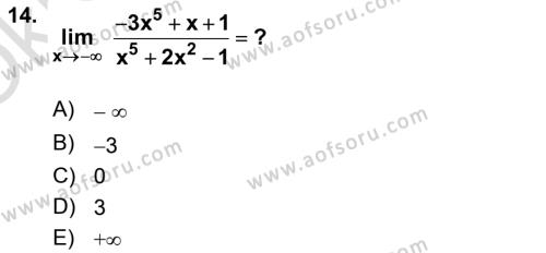 Mathematics 1 Dersi 2023 - 2024 Yılı Yaz Okulu Sınavı 14. Soru