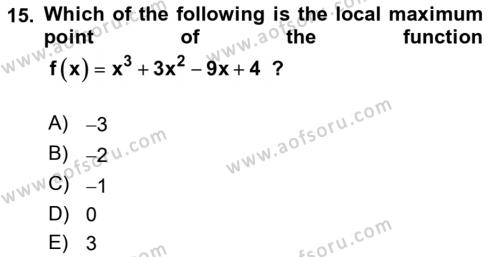 Mathematics 1 Dersi 2023 - 2024 Yılı Yaz Okulu Sınavı 15. Soru
