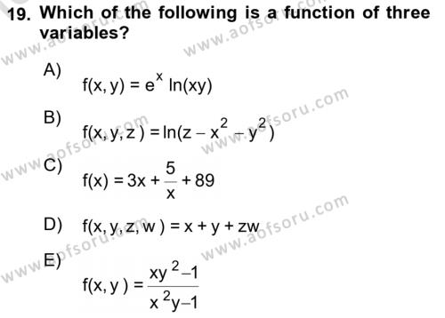 Mathematics 1 Dersi 2023 - 2024 Yılı Yaz Okulu Sınavı 19. Soru