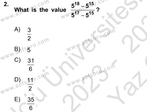 Mathematics 1 Dersi 2023 - 2024 Yılı Yaz Okulu Sınavı 2. Soru