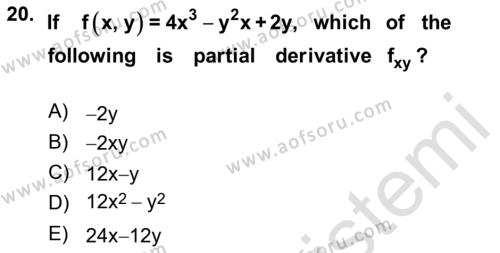 Mathematics 1 Dersi 2023 - 2024 Yılı Yaz Okulu Sınavı 20. Soru