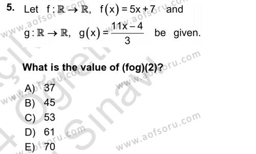 Mathematics 1 Dersi 2023 - 2024 Yılı Yaz Okulu Sınavı 5. Soru