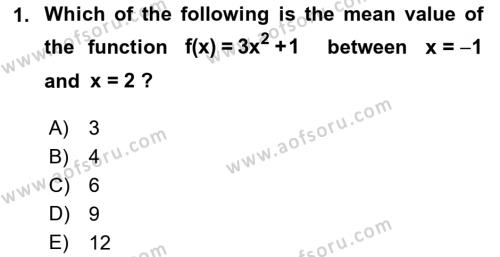 Mathematics 2 Dersi 2017 - 2018 Yılı (Vize) Ara Sınavı 1. Soru