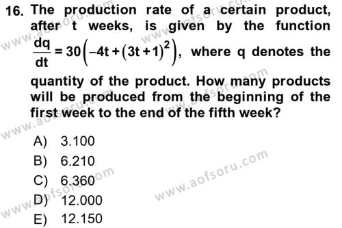 Mathematics 2 Dersi 2017 - 2018 Yılı (Vize) Ara Sınavı 16. Soru