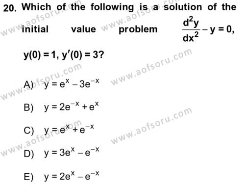 Mathematics 2 Dersi 2017 - 2018 Yılı (Vize) Ara Sınavı 20. Soru