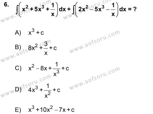 Mathematics 2 Dersi 2017 - 2018 Yılı (Vize) Ara Sınavı 6. Soru