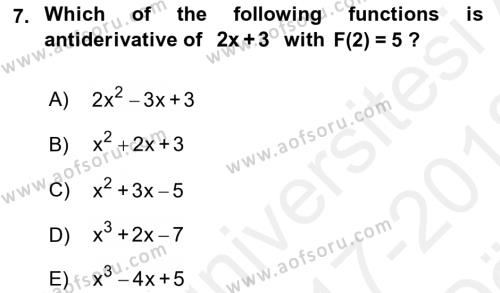 Mathematics 2 Dersi 2017 - 2018 Yılı (Vize) Ara Sınavı 7. Soru