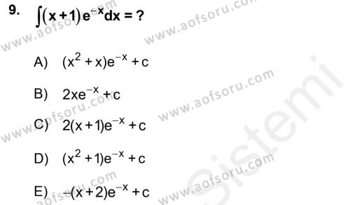 Mathematics 2 Dersi 2017 - 2018 Yılı (Vize) Ara Sınavı 9. Soru