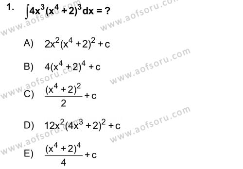 Mathematics 2 Dersi 2017 - 2018 Yılı (Final) Dönem Sonu Sınavı 1. Soru