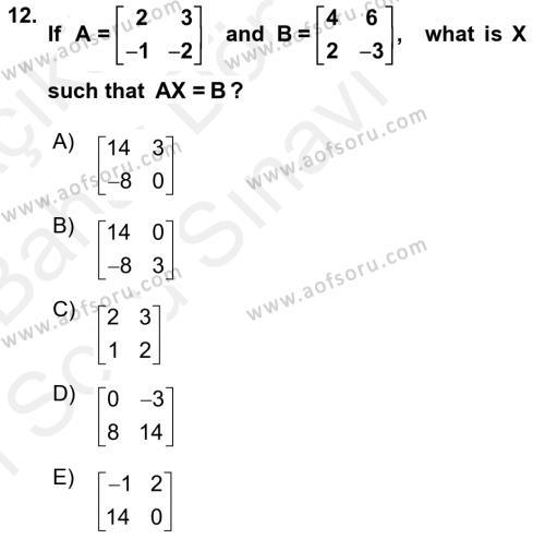 Mathematics 2 Dersi 2017 - 2018 Yılı (Final) Dönem Sonu Sınavı 12. Soru