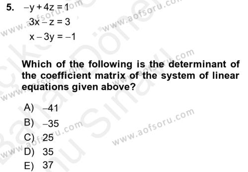 Mathematics 2 Dersi 2017 - 2018 Yılı (Final) Dönem Sonu Sınavı 5. Soru