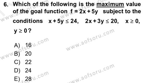 Mathematics 2 Dersi 2017 - 2018 Yılı (Final) Dönem Sonu Sınavı 6. Soru