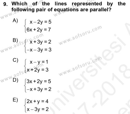 Mathematics 2 Dersi 2017 - 2018 Yılı (Final) Dönem Sonu Sınavı 9. Soru