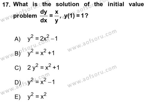 Mathematics 2 Dersi 2018 - 2019 Yılı (Vize) Ara Sınavı 17. Soru