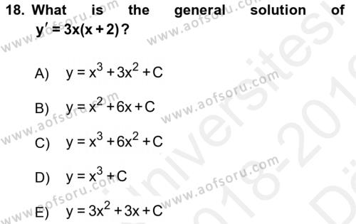 Mathematics 2 Dersi 2018 - 2019 Yılı (Vize) Ara Sınavı 18. Soru