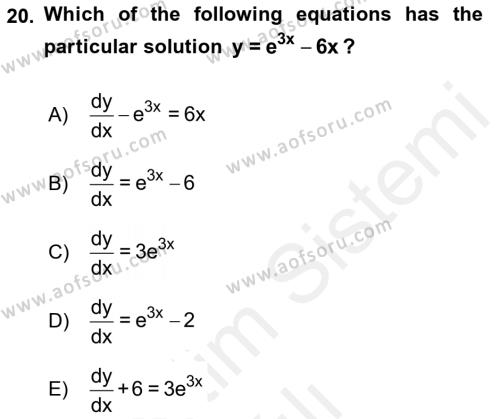 Mathematics 2 Dersi 2018 - 2019 Yılı (Vize) Ara Sınavı 20. Soru