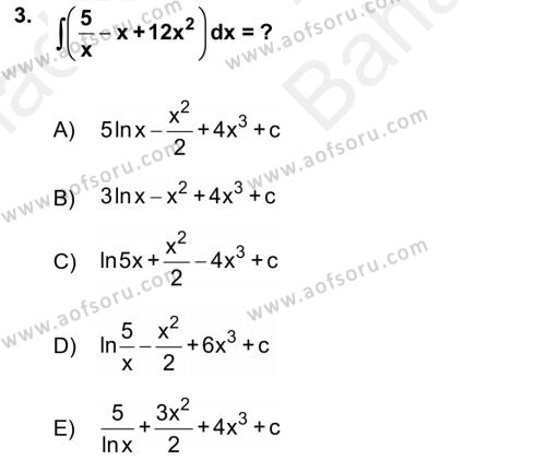 Mathematics 2 Dersi 2018 - 2019 Yılı (Vize) Ara Sınavı 3. Soru