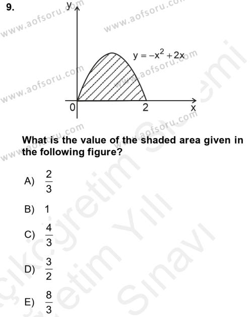 Mathematics 2 Dersi 2018 - 2019 Yılı (Vize) Ara Sınavı 9. Soru